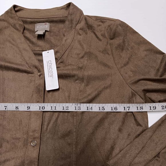 Chicos Brown Cotton Shirt, Lightweight, Button Front, Roll Tab Slv - Picture 3 of 5